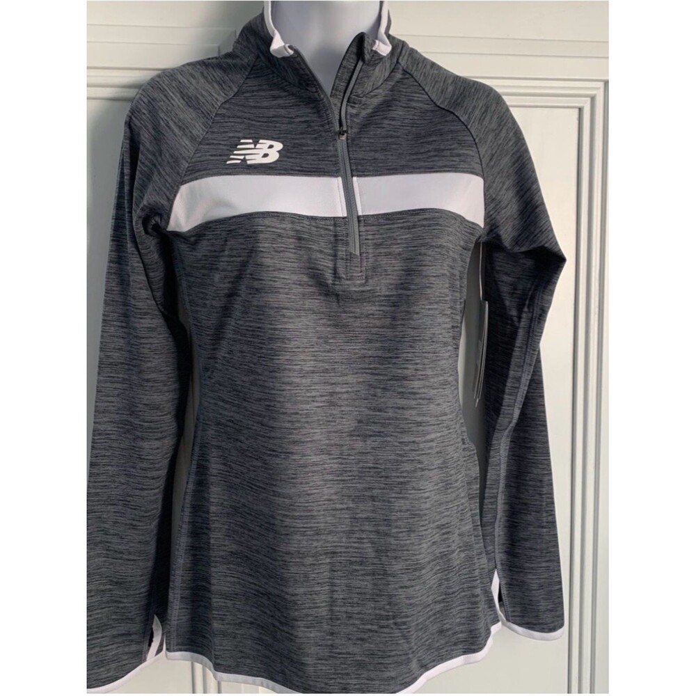 New Balance Heather Gray & White Quarter-Zip Pullover